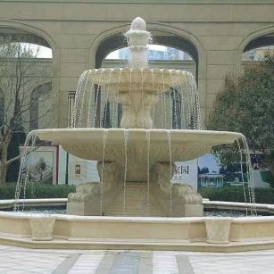 宿迁 黄金麻花岗岩异型加工——户外庭院石雕流水喷泉