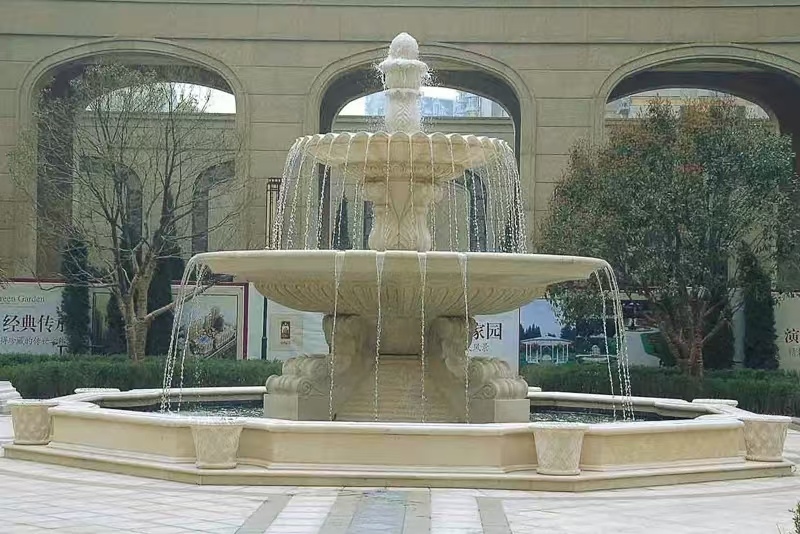 宿迁 黄金麻花岗岩异型加工——户外庭院石雕流水喷泉