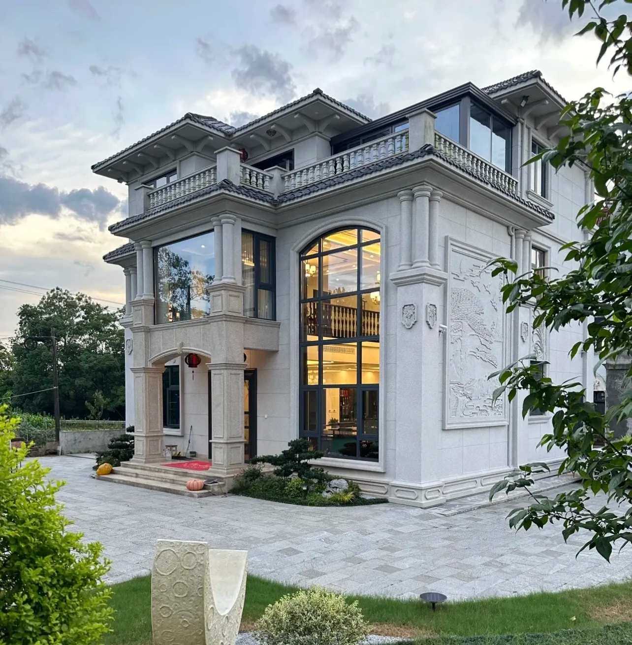 宿迁 白麻花岗岩私人别墅干挂石材豪华定制