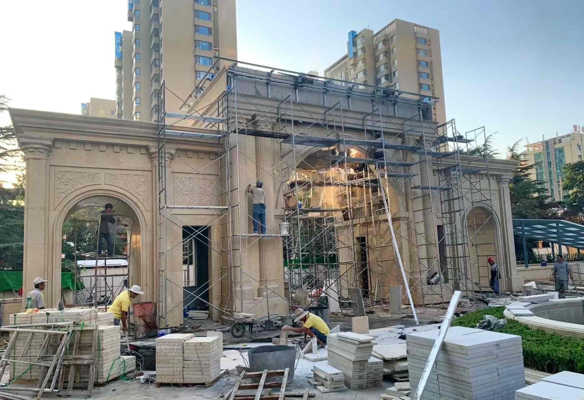 宿迁 黄金麻荔枝面花岗岩小区门楼外墙干挂