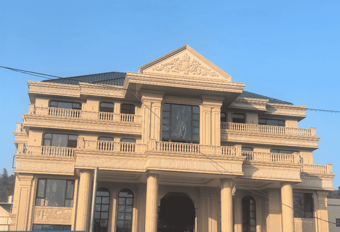 宿迁黄金麻别墅外墙干挂石材效果示例